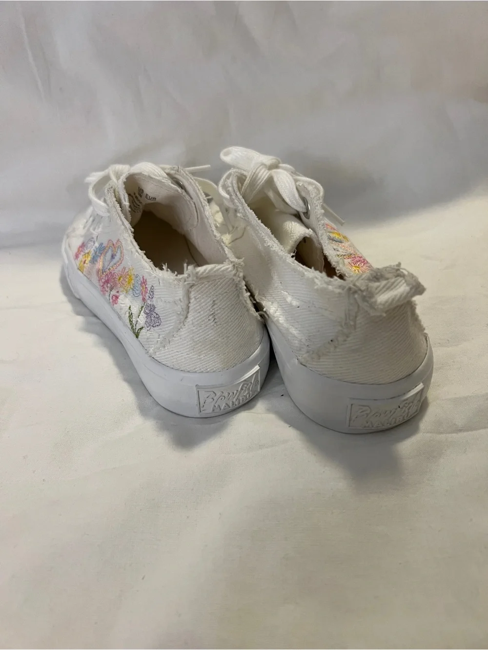 Blowfish White Canvas Sneakers with Pink & Green Floral Embroidery